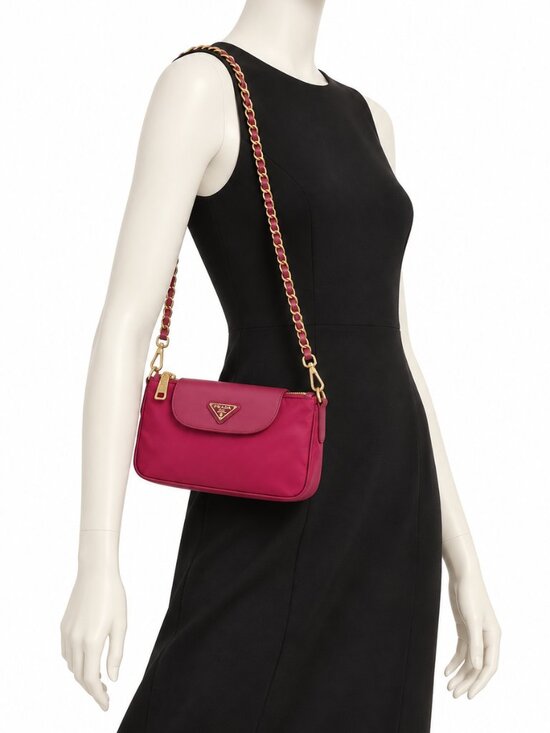 Prada Handbags - PRADA Pink Tessuto Nylon Saffiano Leather Chain Crossbody Shoulder Bag
